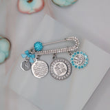 Light Blue Pin with Allah, Ayatul Kursi, & 4 Quls Charm