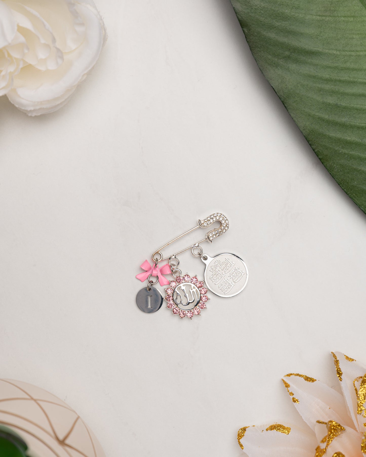 4 Qul Pink allah charm initial pin