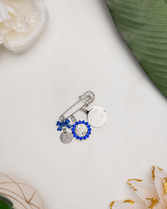 4 Qul Dark Blue Initial Pin with Allah Charm