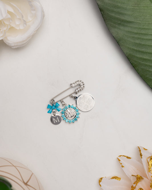 4 Qul Light Blue Initial Pin with Allah Charm
