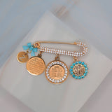 Light Blue Pin with Allah, Ayatul Kursi, & 4 Quls Charm
