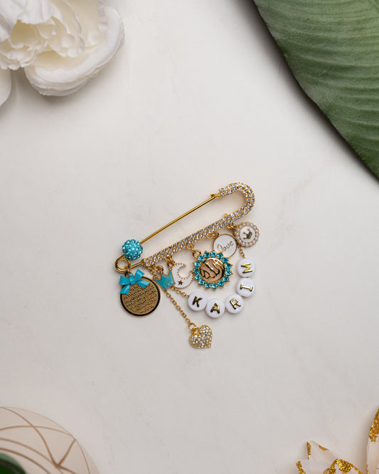 Ayatul Kursi Allah Light blue full name pin