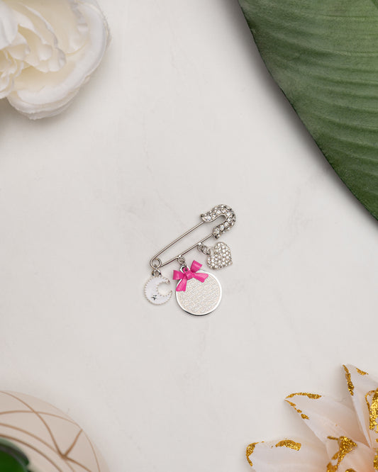 Ayatul Kursi Dark Pink Pin with Crescent & Heart Charms