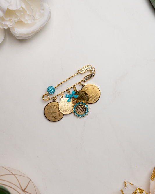 Ayatul Kursi allah 4 Qul Mashallah light blue pin
