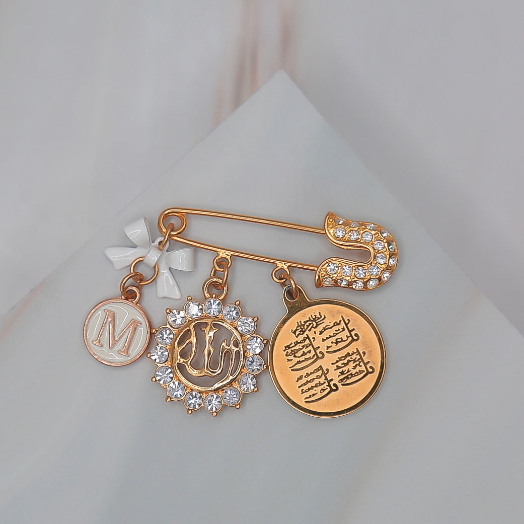 Gold Small pin with Four Quls, Allah & Initial