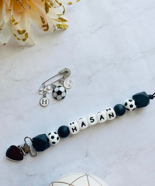 Small Soccer Ball Pin with Pacifier Clip