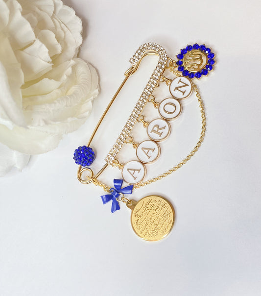 Customized Name Pin with Allah & Ayat al-Kursi Charms