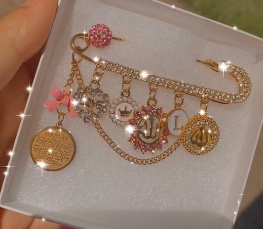 Customized Initial Pin with Mixed Charms & Ayatul Kursi