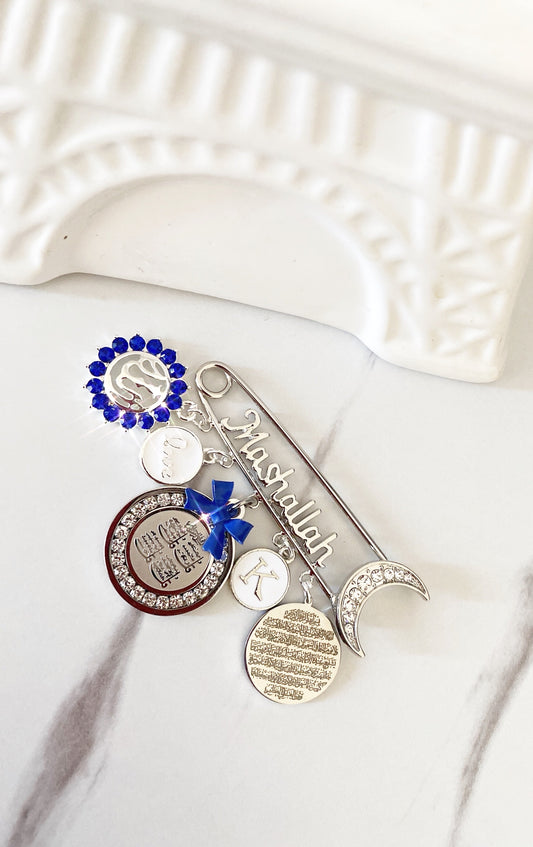 MashAllah Initial Pin with Allah, Ayatul Kursi, & 4 Quls Charms