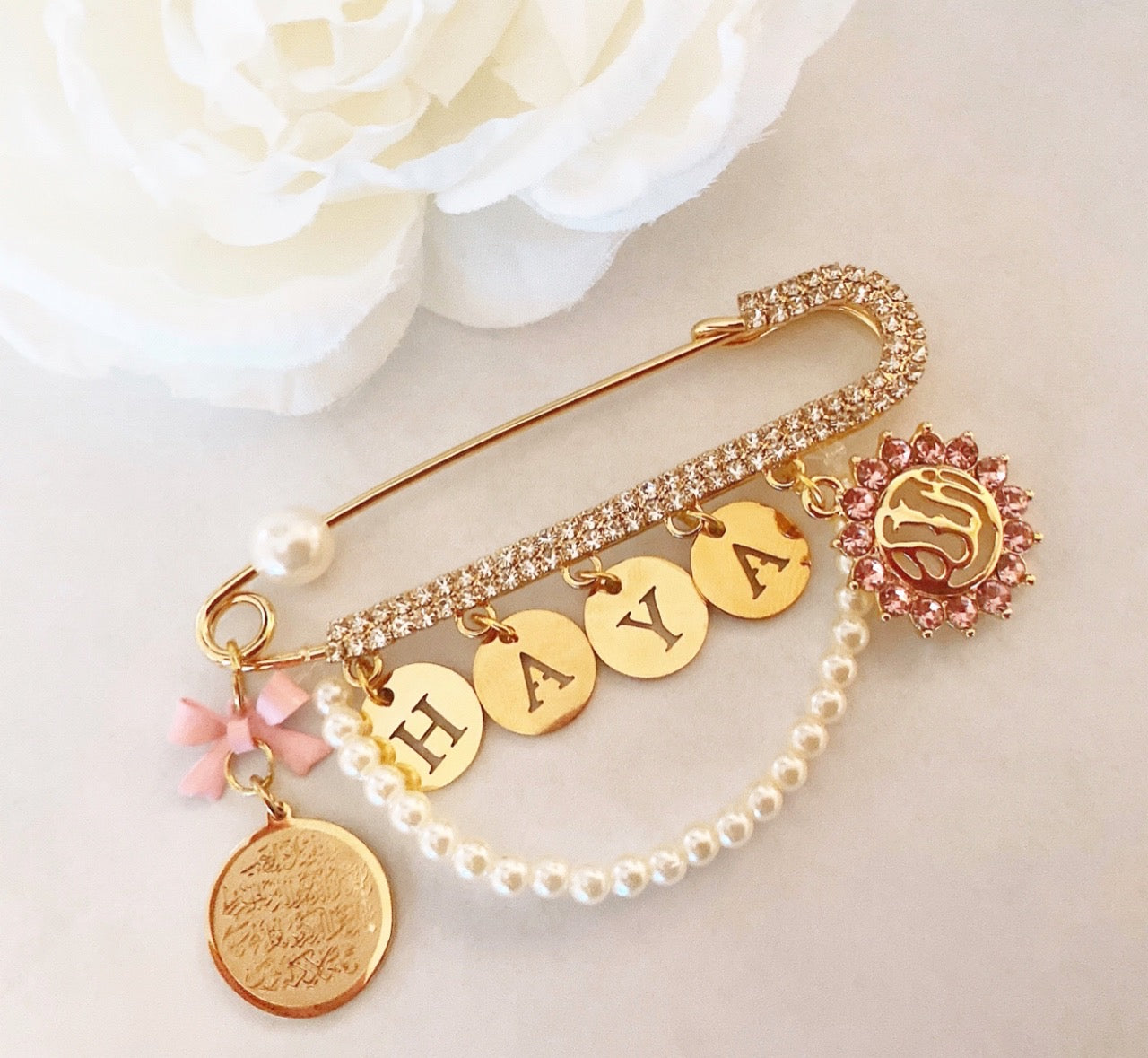 Girl's Customized Pin with Stainless Steel LETTER(S) & Pearl Chain