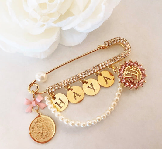 Girl's Customized Pin with Stainless Steel LETTER(S) & Pearl Chain