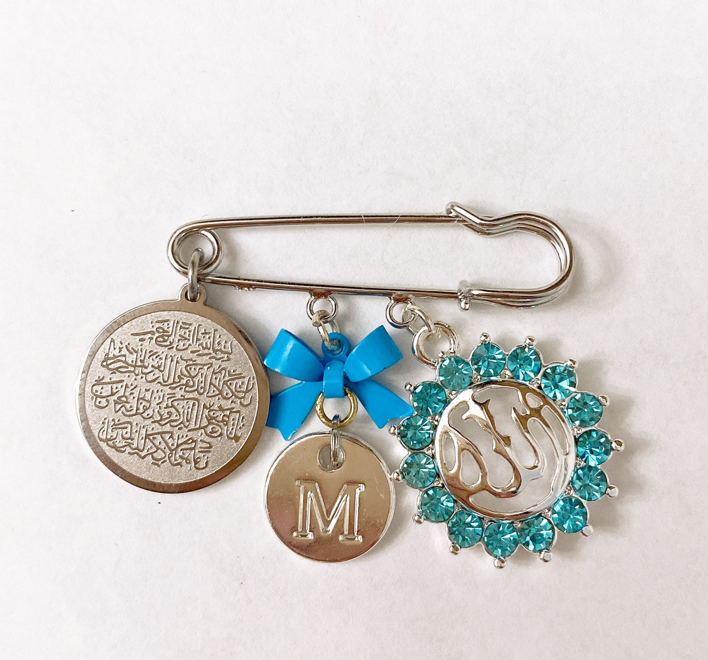 Boy's Small Initial Pin with Allah & Ayatul Kursi Charms
