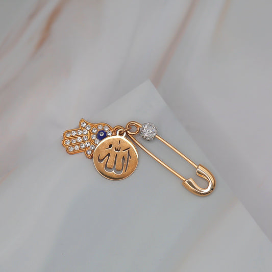 Small Plain Gold Pin with Allah and Hamza