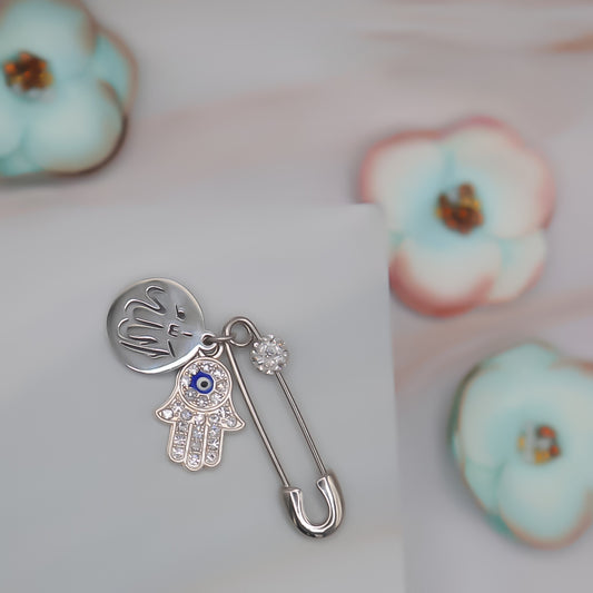 Small Plain Silver Pin with Allah and Hamsa