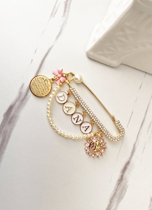 Customized Name Pin with Pearl Chain