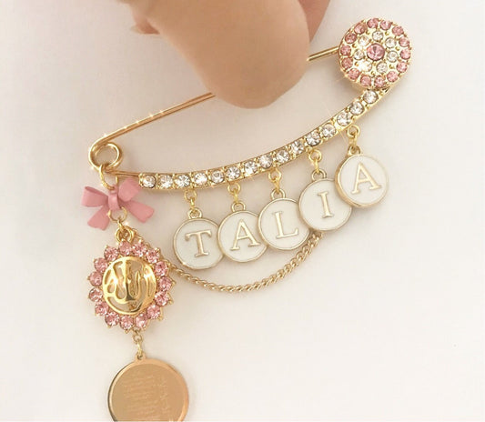 Gold and pink customized pin with name for girl